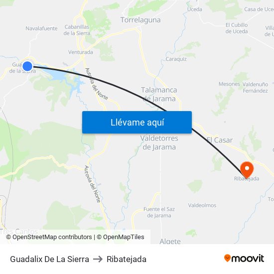 Guadalix De La Sierra to Ribatejada map