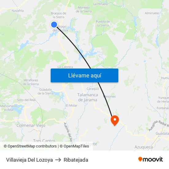 Villavieja Del Lozoya to Ribatejada map