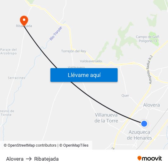 Alovera to Ribatejada map