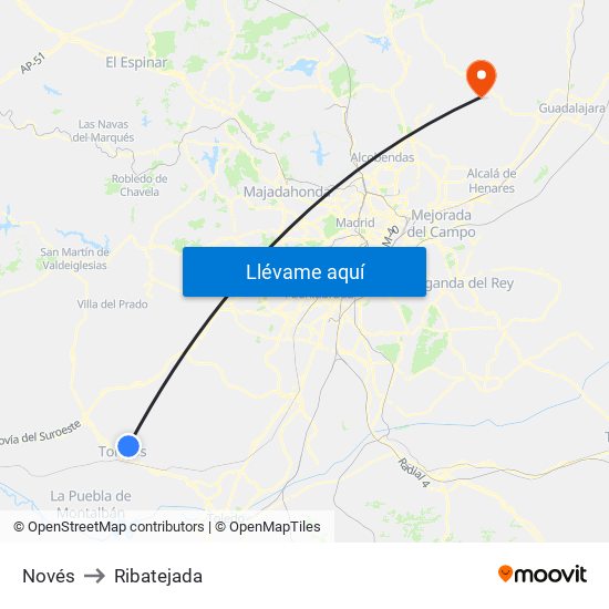 Novés to Ribatejada map