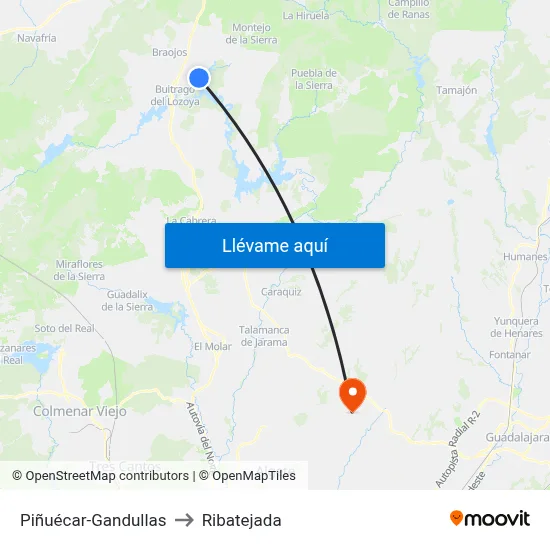 Piñuécar-Gandullas to Ribatejada map