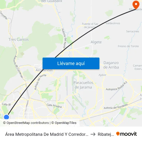 Área Metropolitana De Madrid Y Corredor Del Henares to Ribatejada map