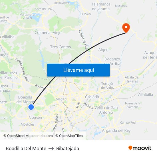 Boadilla Del Monte to Ribatejada map