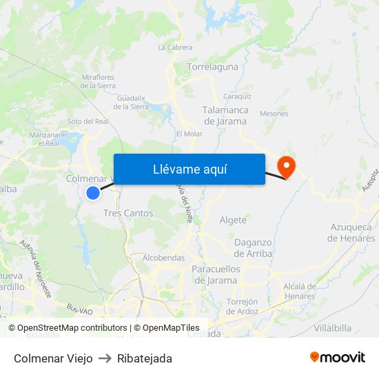 Colmenar Viejo to Ribatejada map