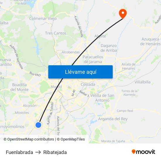 Fuenlabrada to Ribatejada map