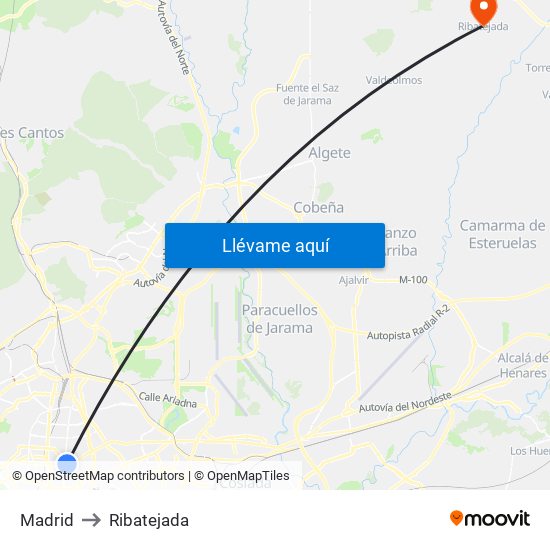 Madrid to Ribatejada map