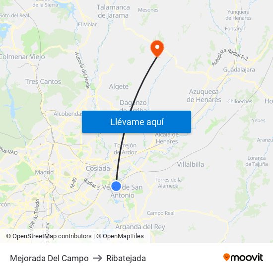 Mejorada Del Campo to Ribatejada map