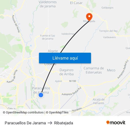 Paracuellos De Jarama to Ribatejada map