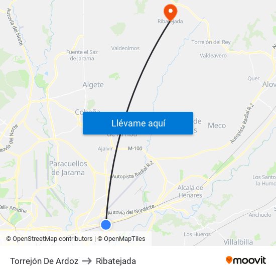 Torrejón De Ardoz to Ribatejada map