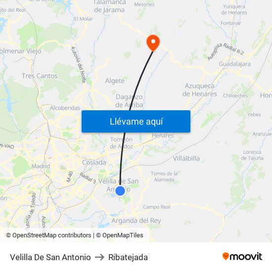Velilla De San Antonio to Ribatejada map