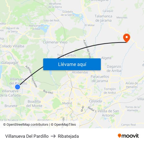 Villanueva Del Pardillo to Ribatejada map