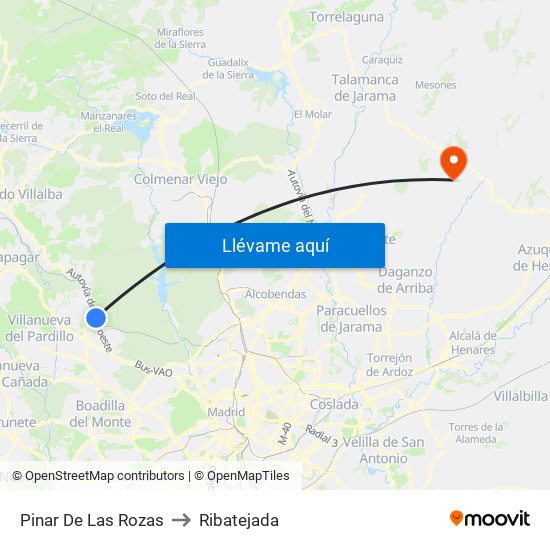 Pinar De Las Rozas to Ribatejada map