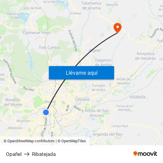 Opañel to Ribatejada map