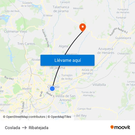 Coslada to Ribatejada map