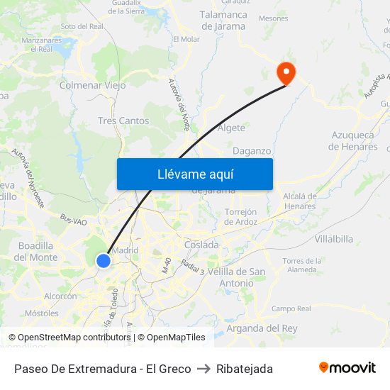 Paseo De Extremadura - El Greco to Ribatejada map