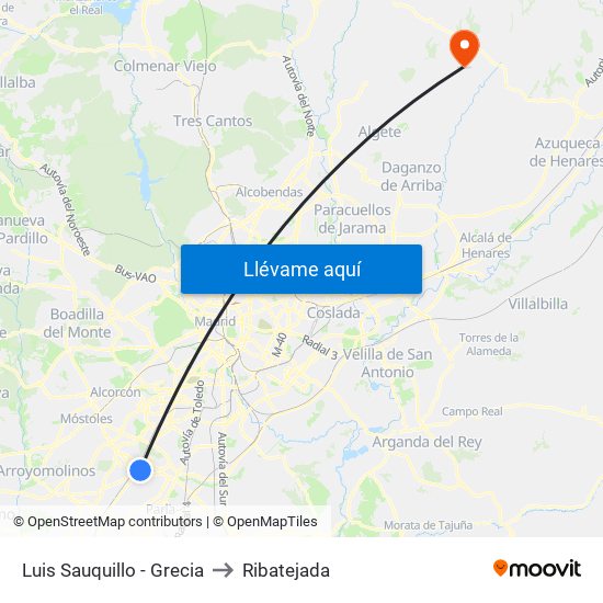 Luis Sauquillo - Grecia to Ribatejada map