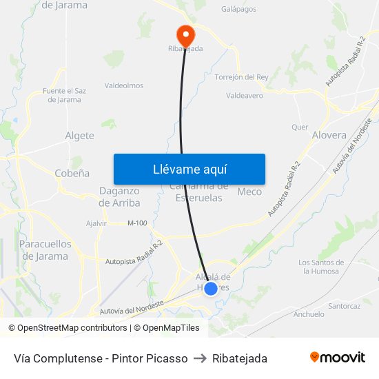 Vía Complutense - Pintor Picasso to Ribatejada map