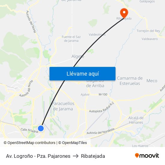 Av. Logroño - Pza. Pajarones to Ribatejada map