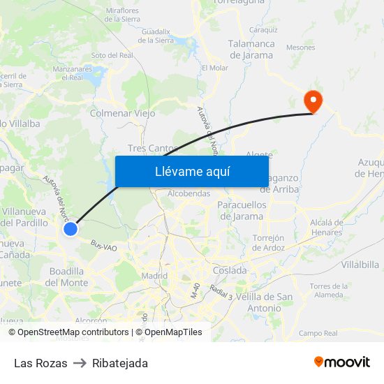 Las Rozas to Ribatejada map