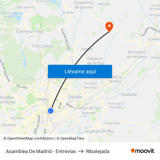 Asamblea De Madrid - Entrevías to Ribatejada map