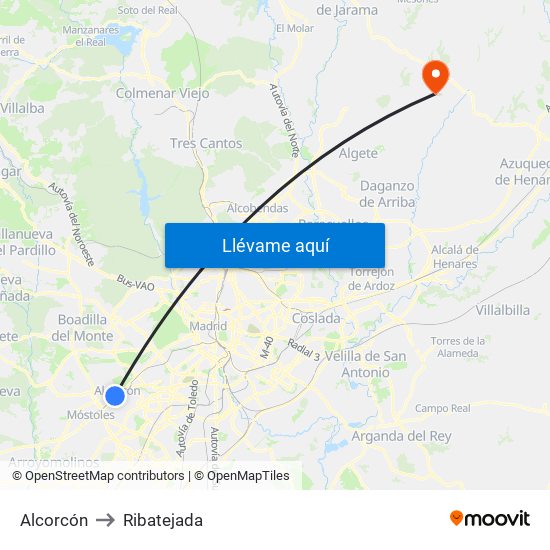 Alcorcón to Ribatejada map