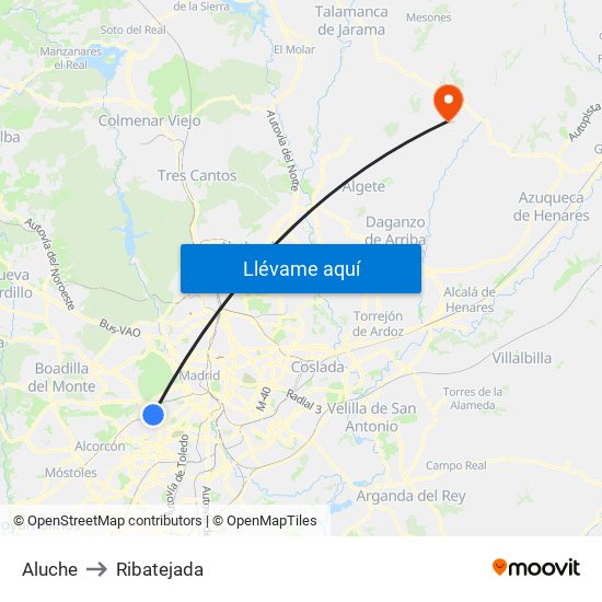 Aluche to Ribatejada map