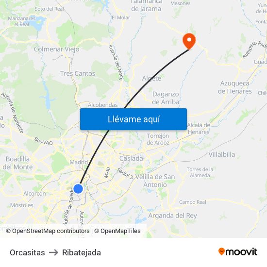 Orcasitas to Ribatejada map