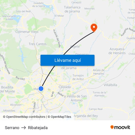 Serrano to Ribatejada map