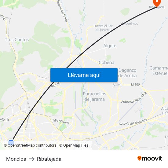 Moncloa to Ribatejada map
