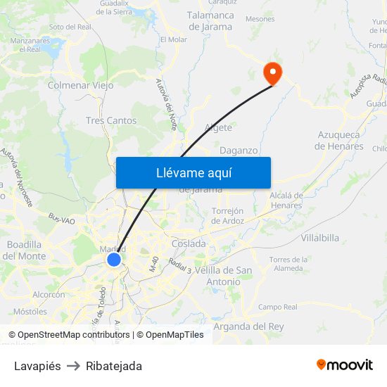 Lavapiés to Ribatejada map