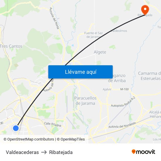 Valdeacederas to Ribatejada map