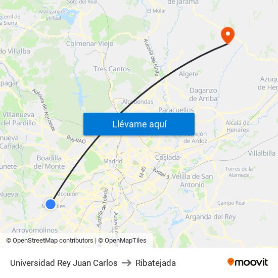 Universidad Rey Juan Carlos to Ribatejada map