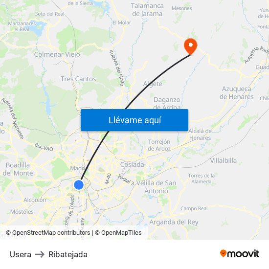 Usera to Ribatejada map