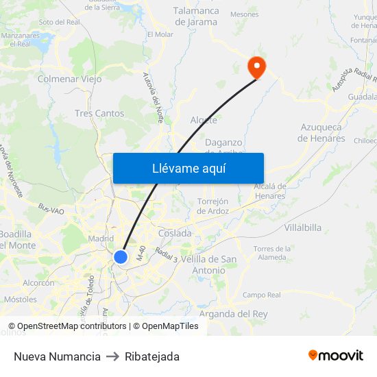 Nueva Numancia to Ribatejada map