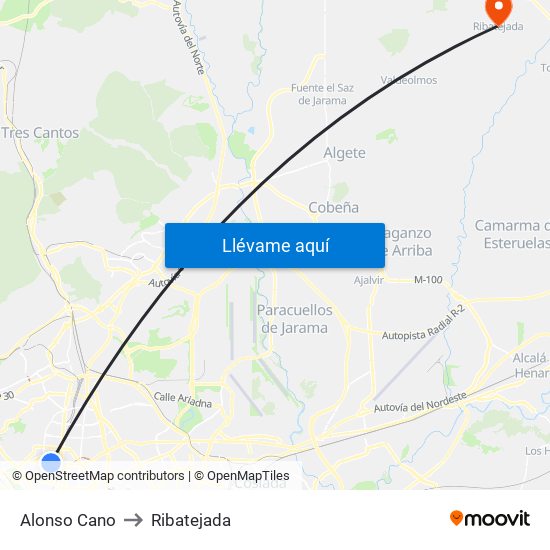 Alonso Cano to Ribatejada map