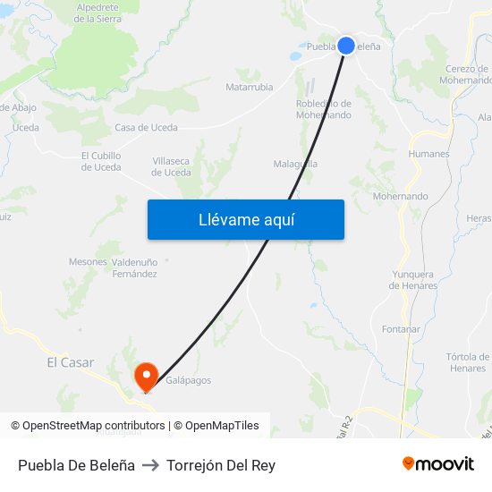 Puebla De Beleña to Torrejón Del Rey map