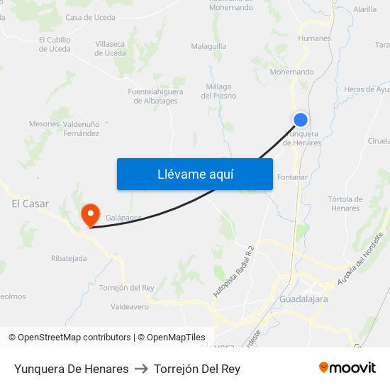 Yunquera De Henares to Torrejón Del Rey map