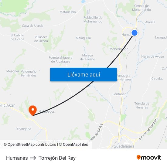 Humanes to Torrejón Del Rey map