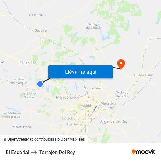 El Escorial to Torrejón Del Rey map