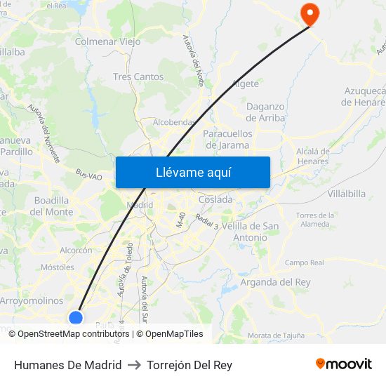 Humanes De Madrid to Torrejón Del Rey map