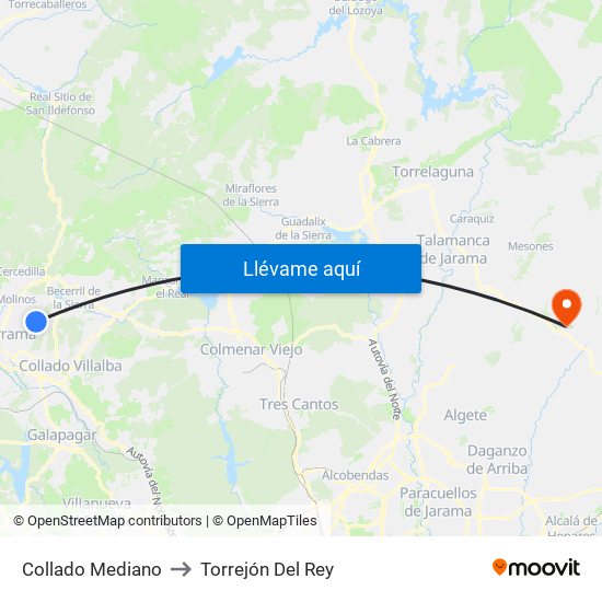 Collado Mediano to Torrejón Del Rey map