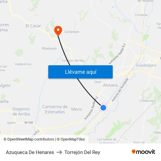 Azuqueca De Henares to Torrejón Del Rey map
