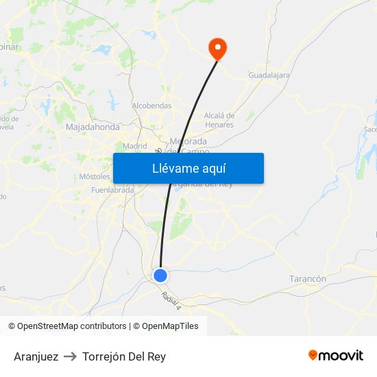 Aranjuez to Torrejón Del Rey map
