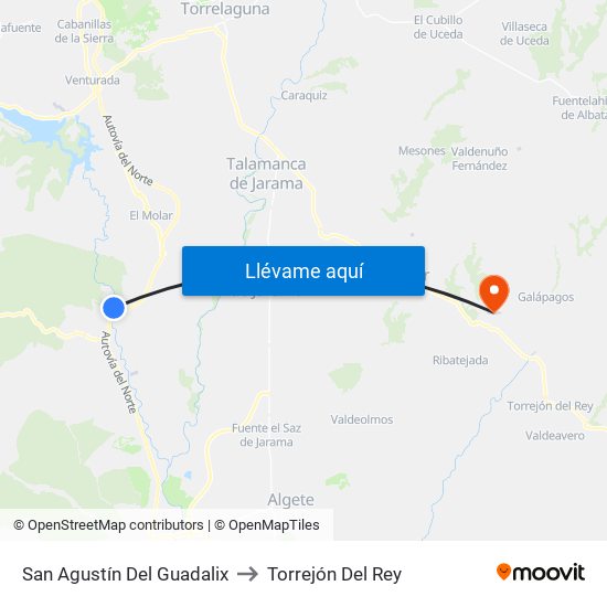 San Agustín Del Guadalix to Torrejón Del Rey map