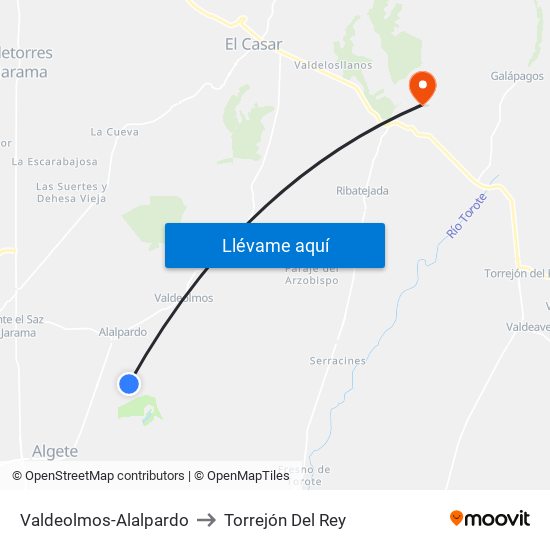 Valdeolmos-Alalpardo to Torrejón Del Rey map