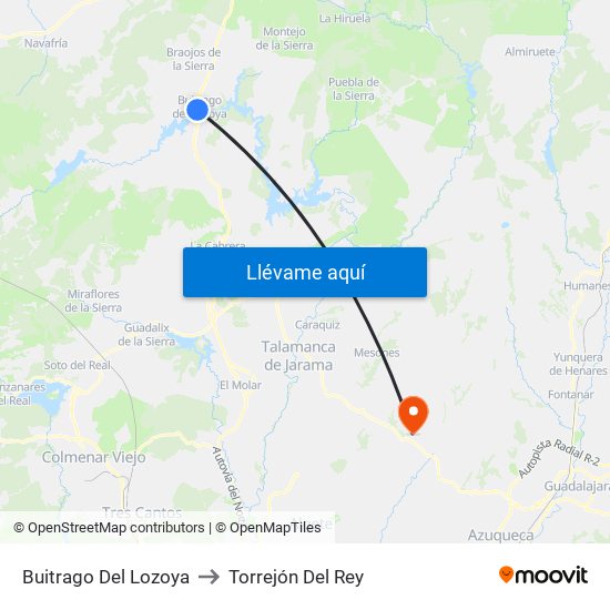 Buitrago Del Lozoya to Torrejón Del Rey map