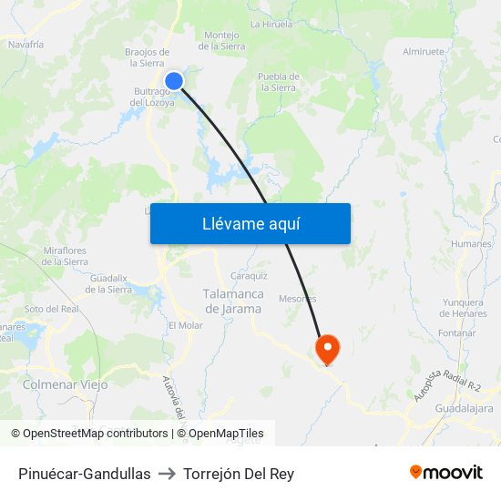 Pinuécar-Gandullas to Torrejón Del Rey map