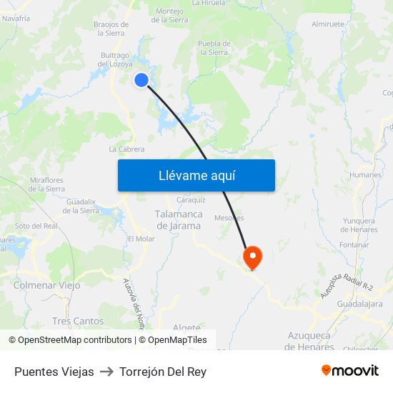 Puentes Viejas to Torrejón Del Rey map