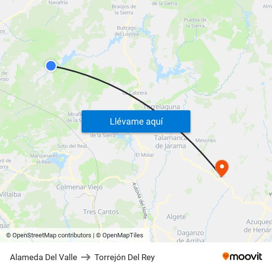 Alameda Del Valle to Torrejón Del Rey map