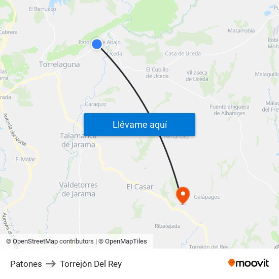 Patones to Torrejón Del Rey map